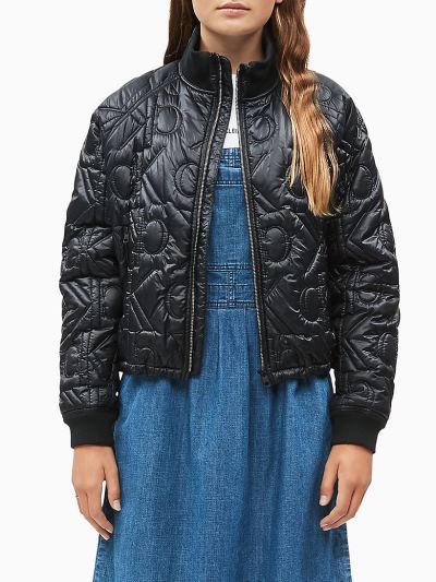Calvin Klein Ruhák HU528092 | Calvin Klein Quilted Logo Lány Bomber Dzseki Fekete